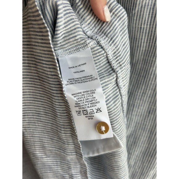 Quince 100% European Linen Sleeveless Swing Dress Blue Pinstripe Women's Size X2 - Picture 10 of 13